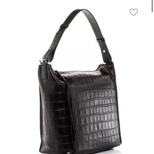 All Saints Black Crocodile Messenger Bag